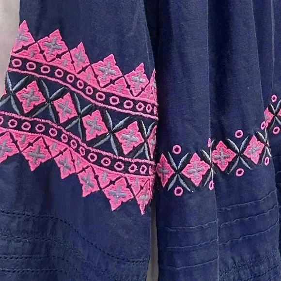 Vineyard Vines Navy Blue with Pink Detail Cotton Silk Blend Blouse, Size Medium - Picture 2 of 9